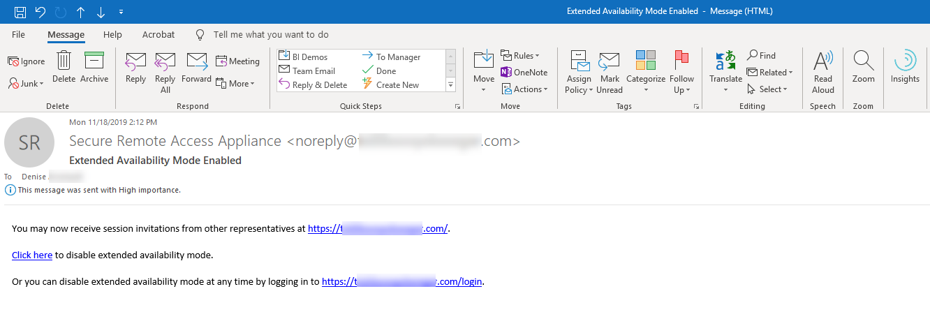 E-Mail-Benachrichtigung Erweiterte Verfügbarkeit