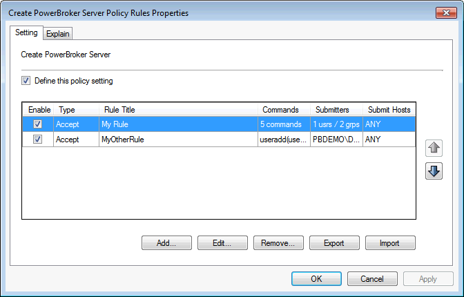 Create PowerBroker Server Policy Rules Properties