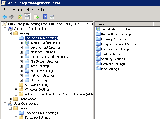 Group Policy Management Editor > Computer Configuration > Policies > Unix and Linux Settings
