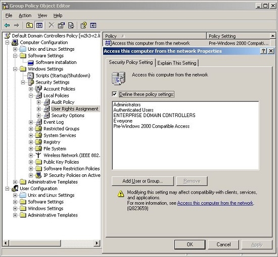 Group Policy Object Editor :: User Rights Assignment