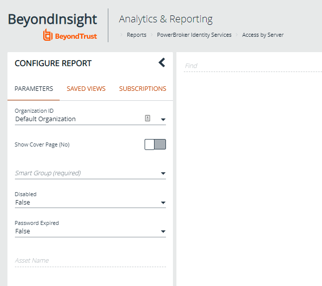 Configure report in BeyondInsight Analytics and Reporting