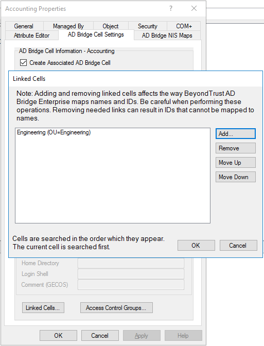 Engineering cell on the Linked Cells screen in AD Bridge Cell Settings