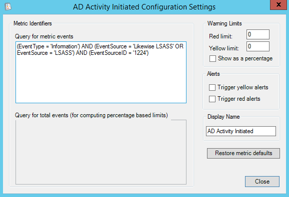 Warning Limits and Alerts fields in AD Activity Initiated Configuration Settings