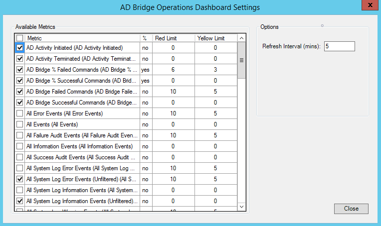 Refresh Interval field in the AD Bridge Operations Dashboard