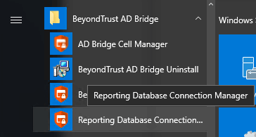 Reporting Database Connection Manager in the Start menu