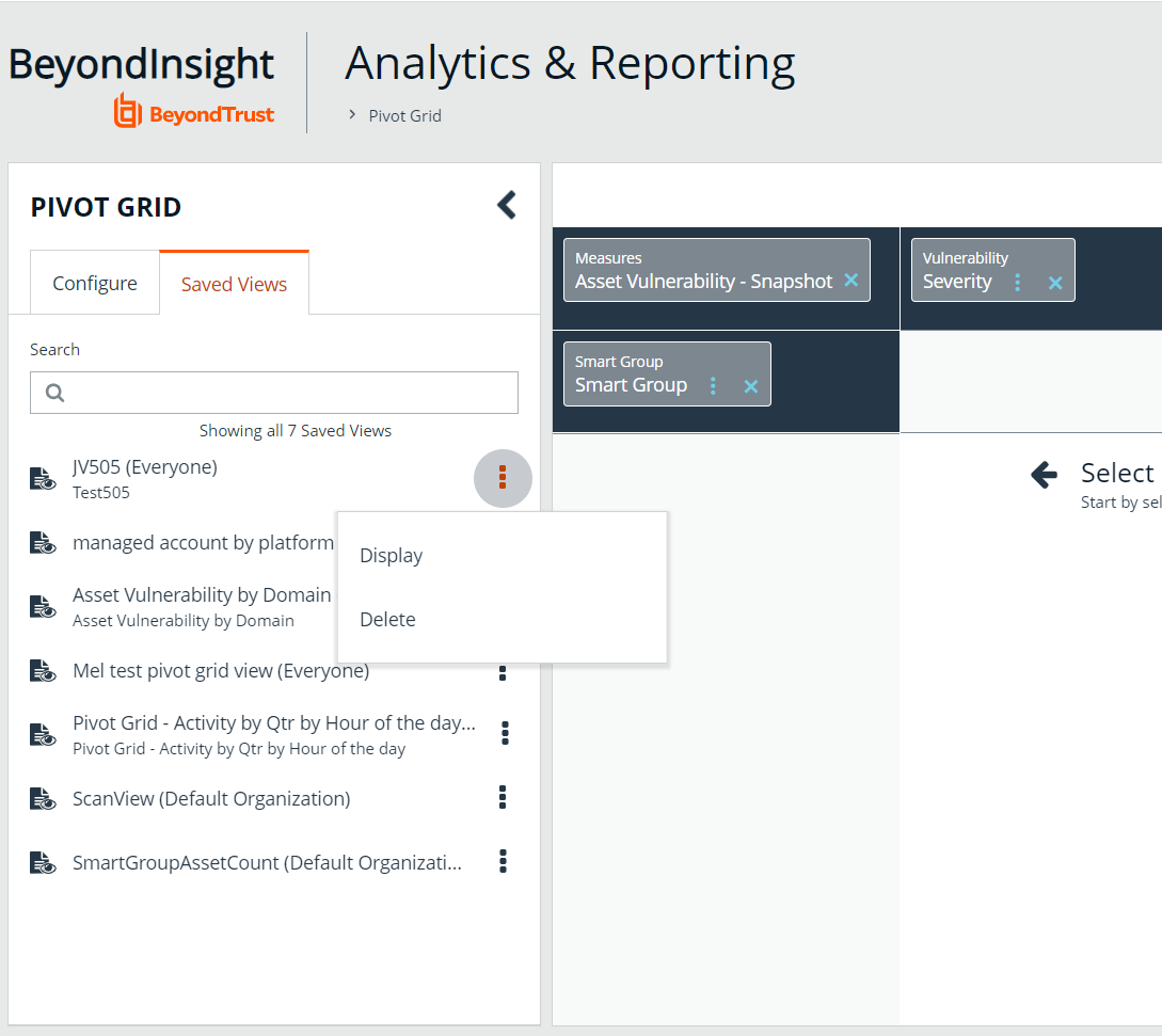 Display pivot grid saved view in BeyondInsight Analytics & Reporting.