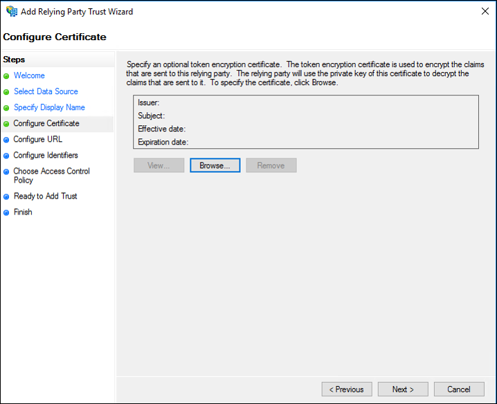 Configure Service Provider Certificate in AD FS Management