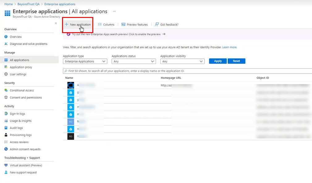 Add a new enterprise application in Azure Active Directory 