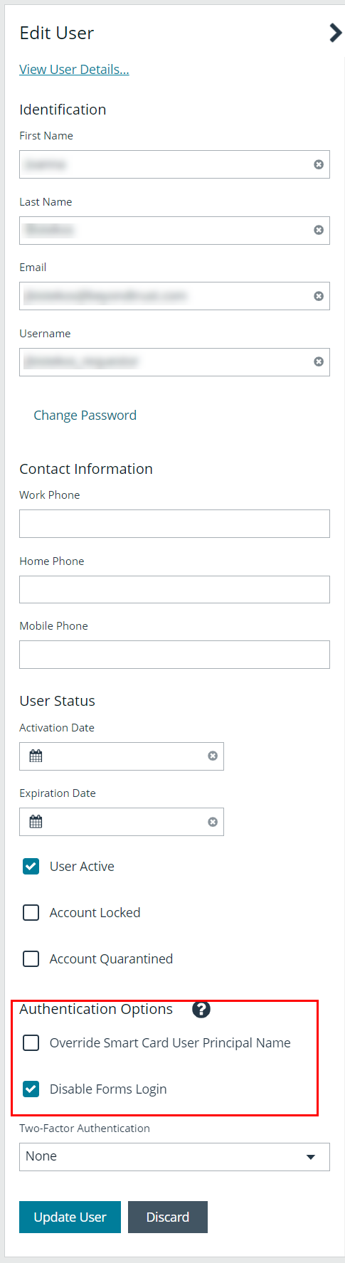 Disable Forms Login option on a User account.