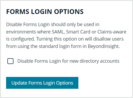 Authentication Configuration - Forms Login Options