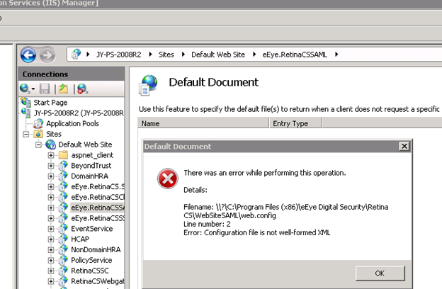 Screen Capture of Default Document Formatting Error