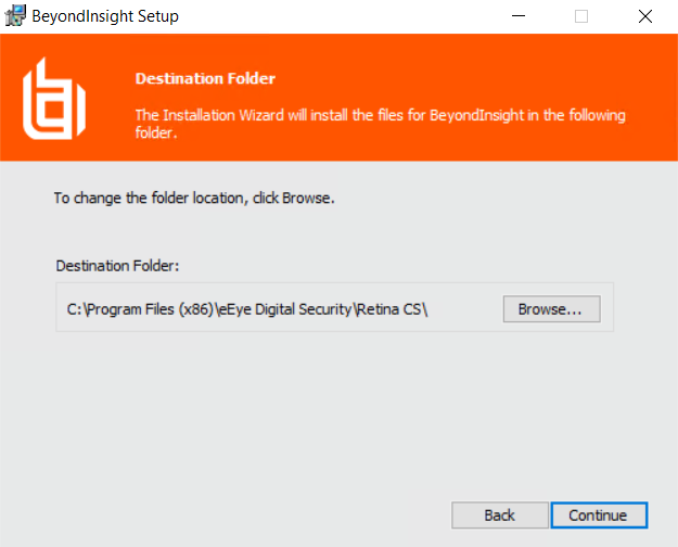 Screenshot of BeyondInsight Upgrade Installer Destination Folder Screen