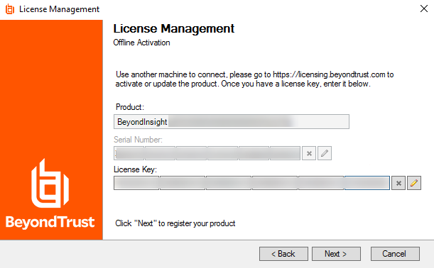 BeyondInsight offline licensing license key added
