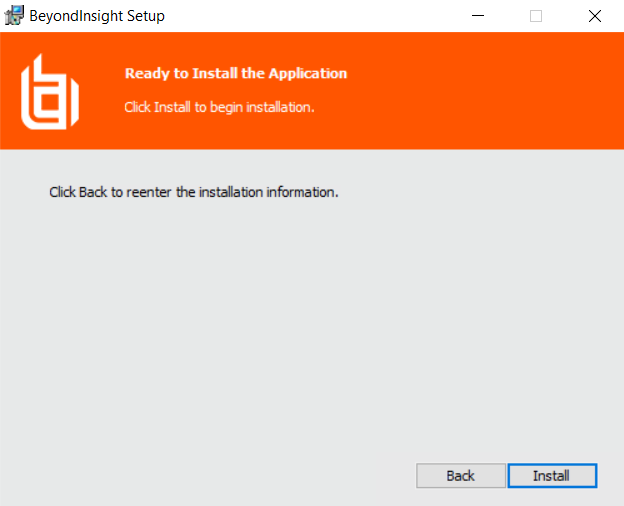 Screenshot of BeyondInsight Upgrade Installer "Ready to Install" Screen