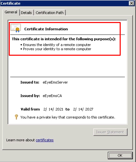eEyeEmsServer Certificate Information