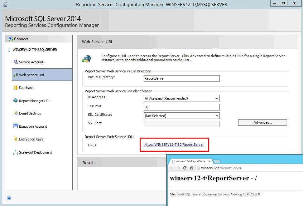 Reporting Services Configuration Manager :: Web Service URL