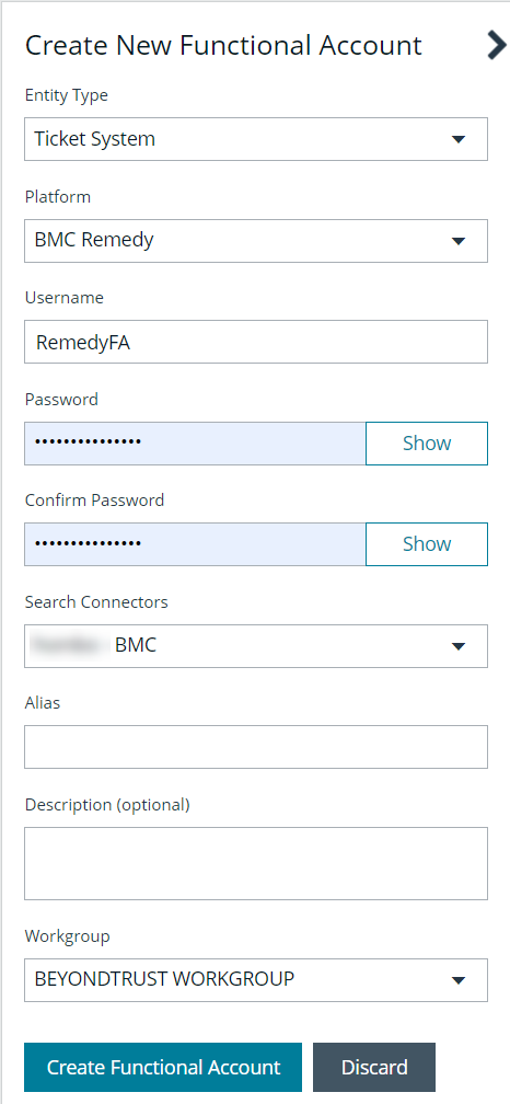 Create a Functional Account to Integrate Remedy with Password Safe Ticket System
