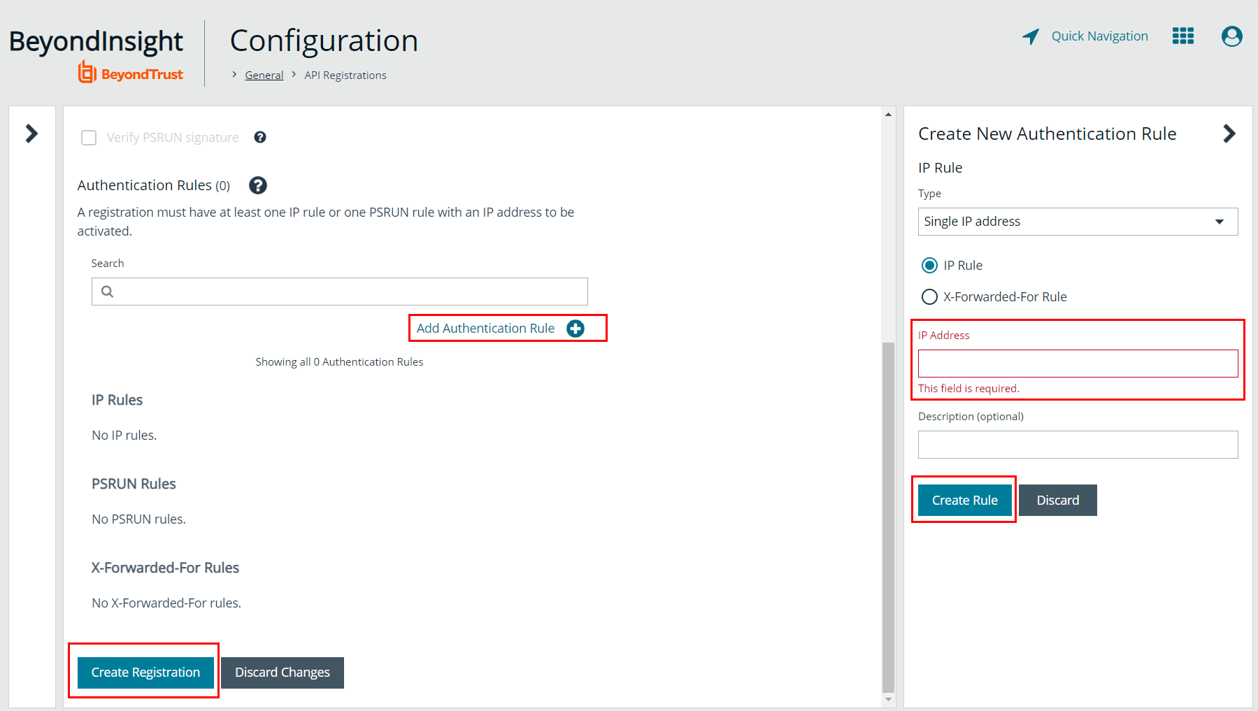 Create authentication rule for new API registration in BeyondInsight