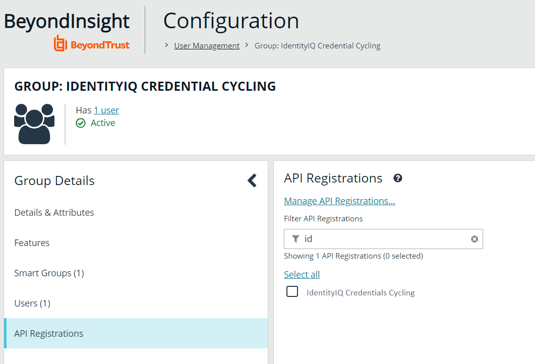 Enable the Credential Cycling API Registration for the Group