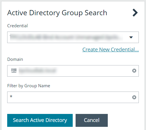 Active Directory Group Search to add an AD group in BeyondInsight.
