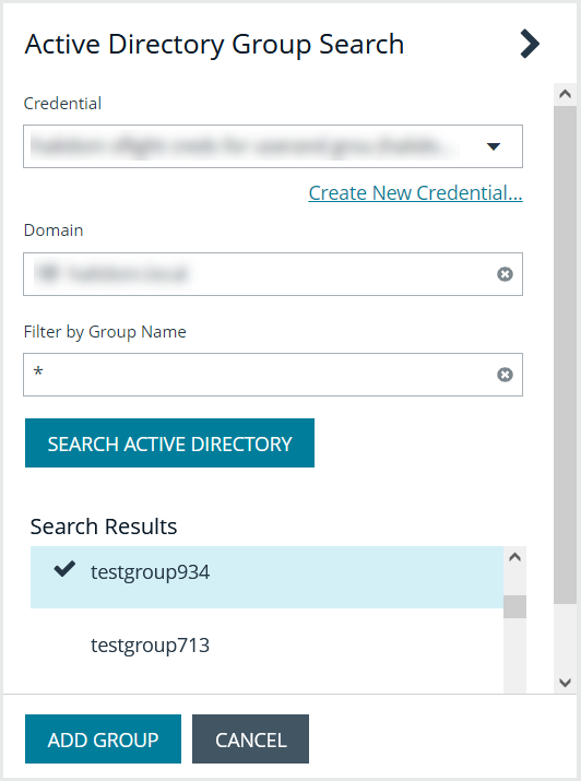 Screenshot of select Active Directory group and Add Group