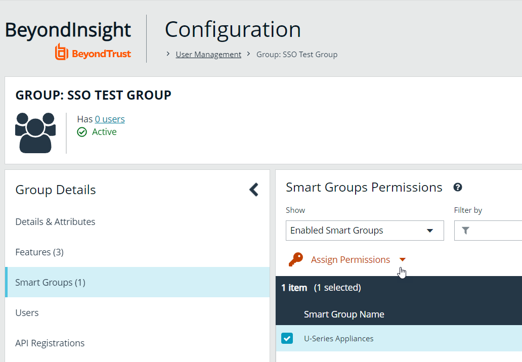 Assign Permissions to Smart Groups for a Group in BeyondInsight