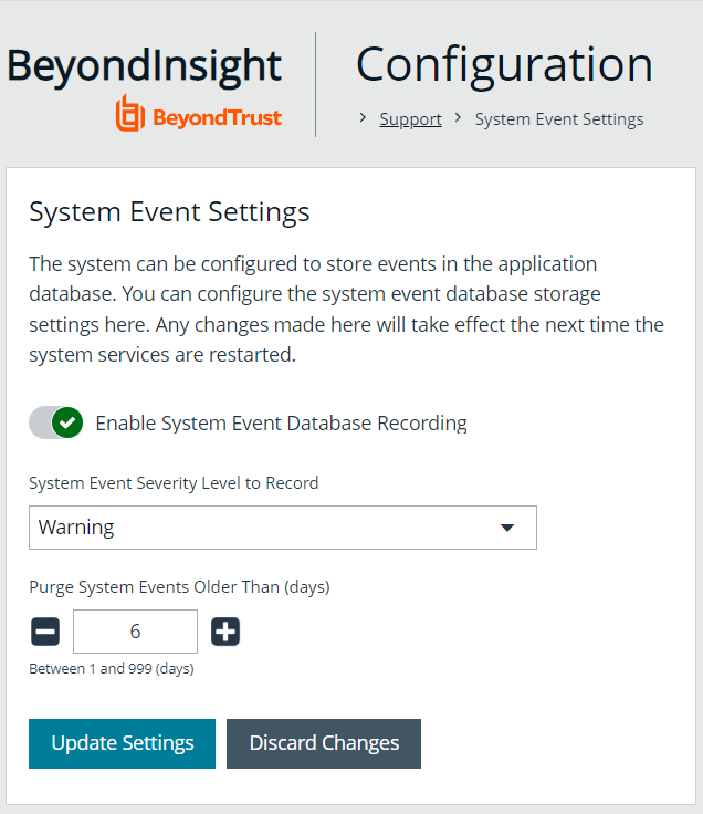 Enable System Event Database Recording with System Event Settings