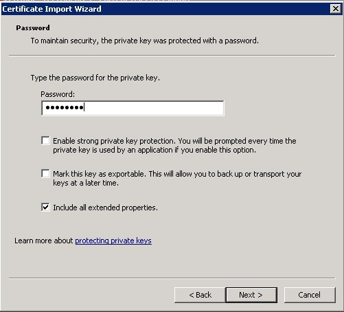 An image of the EmsClientCert and eEyeEmsServer certificates import in the Event Server configuration.