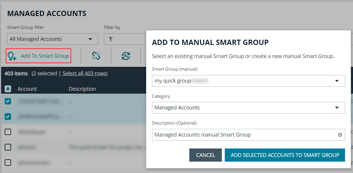 Add Managed Accounts to Quick Group