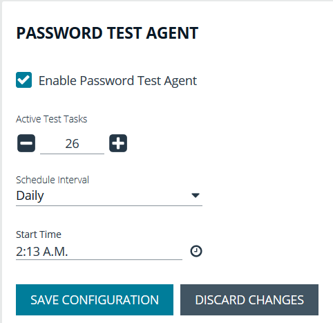 Password Test Agent Configuration Page