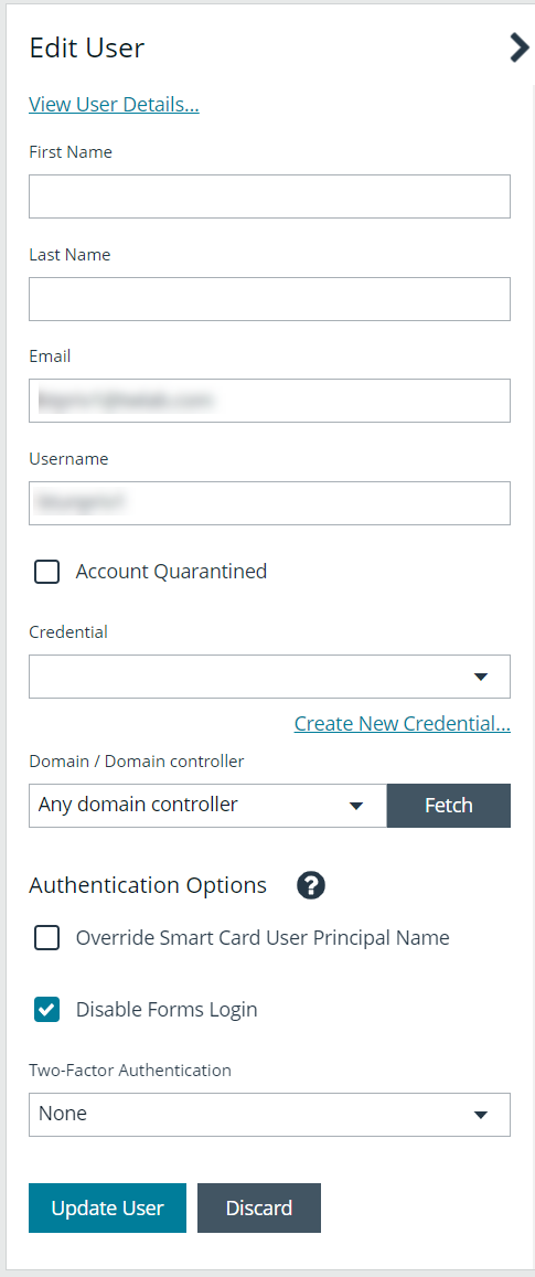 Disable Login Forms option on a User Account in Password Safe