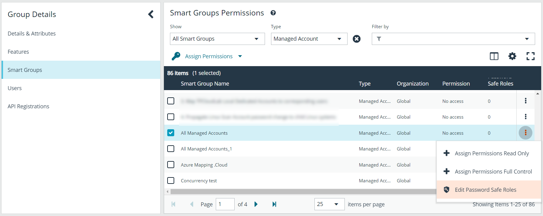 Smart Groups Permissions > Edit Password Safe Roles
