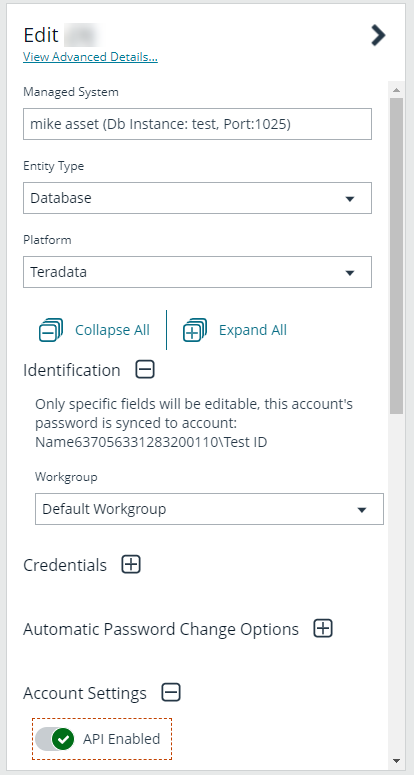 Enable API for a Managed Account in Password Safe