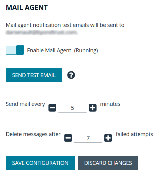 Password Safe Mail Agent Configuration Page