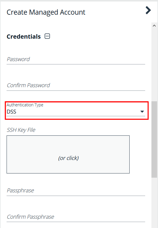 Screenshot of setting the DSS Authentication on the Managed Account
