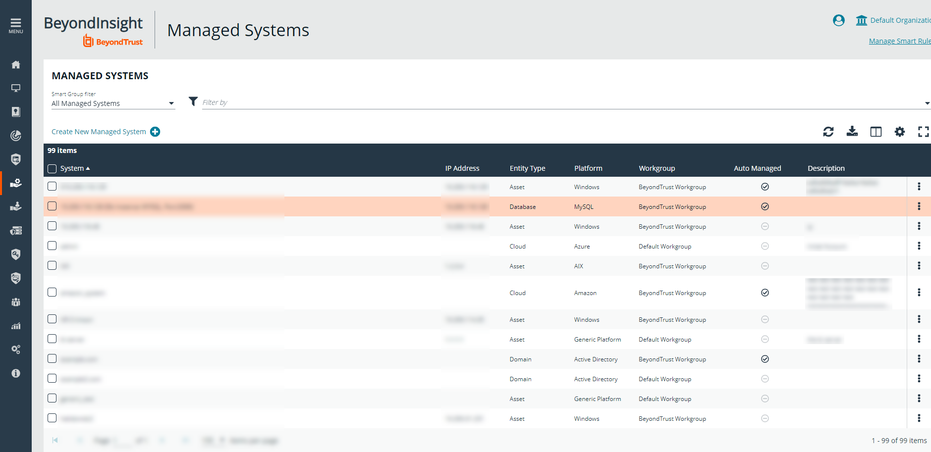 Screenshot of Managed Systems Page
