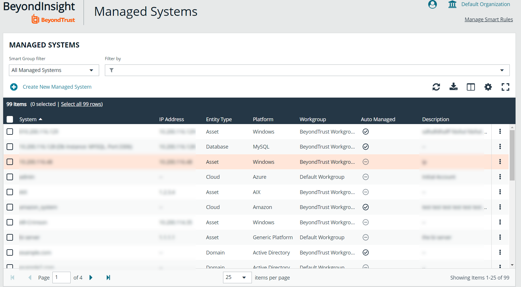 Managed Systems Page in BeyondInsight