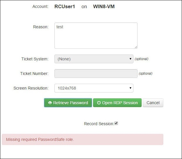 User receives  Missing Required Password Safe role error during request. Real Time Authorization check configured.  