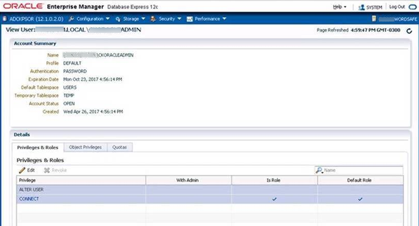 Add functional account to the Oracle User list in Oracle Enterprise Manager.
