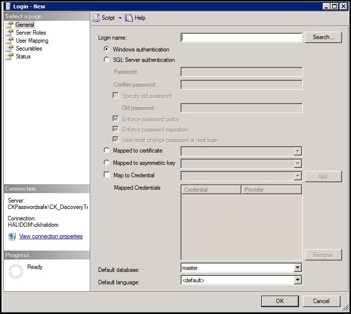 Create a new login on the SQL Server for the funtional account.