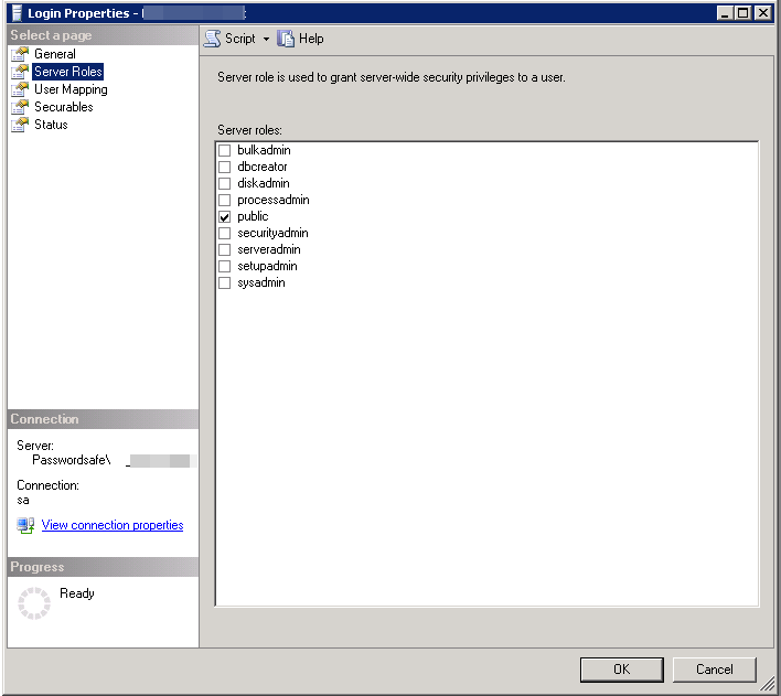 Create Server Roles for the Functional Account Login on the SQL Server.
