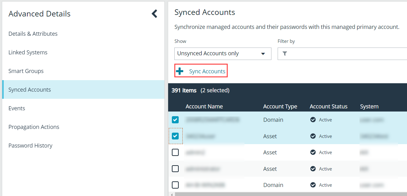 Sync Accounts for a managed account.
