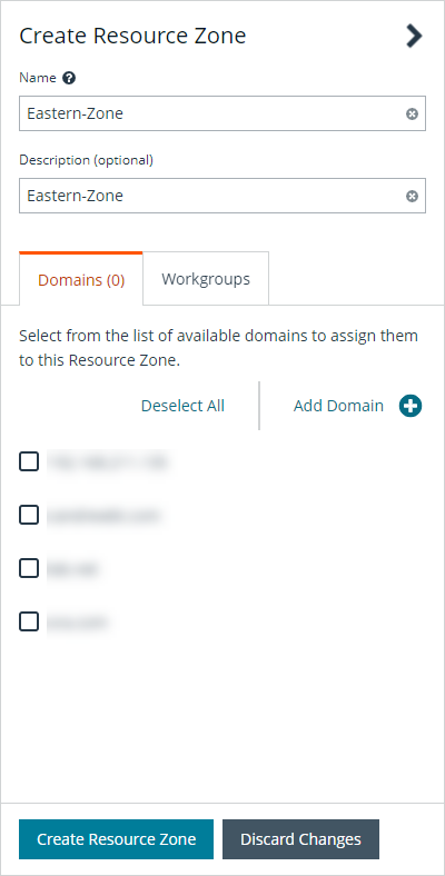 Form for Creating a Resource Zone 