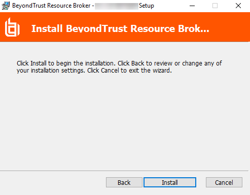 Begin Install Screen of the BeyondTrust Resource Broker Setup Wizard