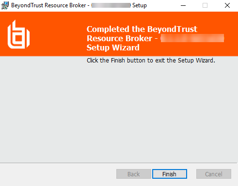 Completed Screen of the BeyondTrust Resource Broker Setup Wizard