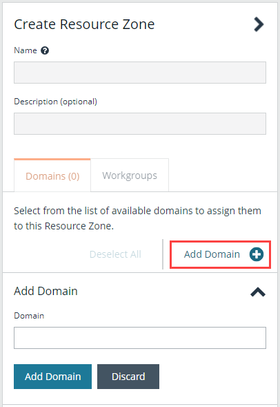 Manually add a Domain when creating a Resouce Zone
