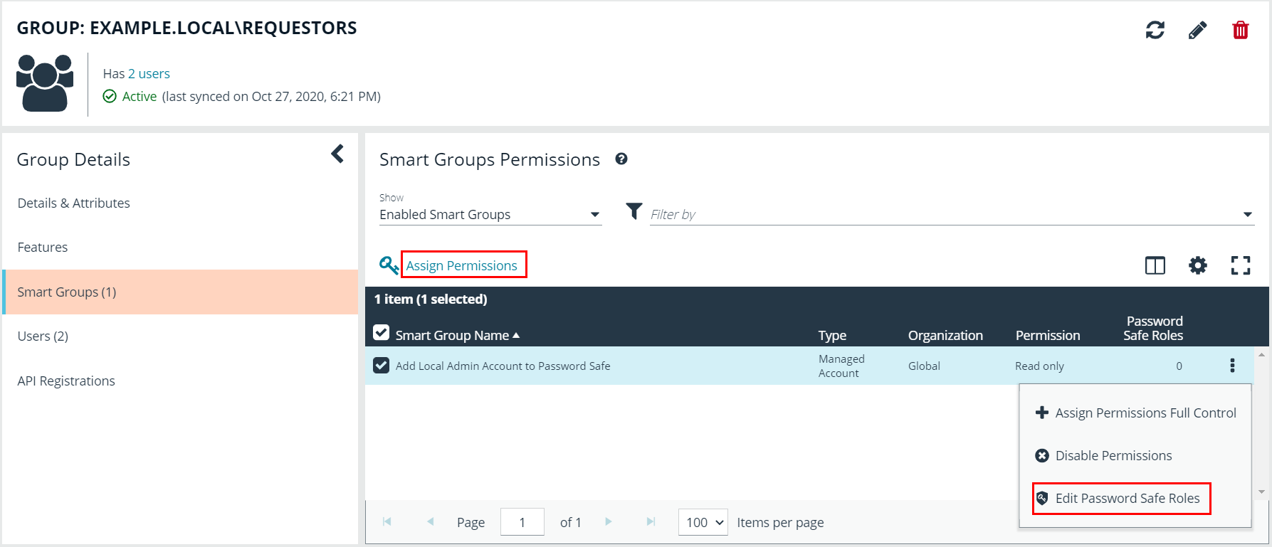 Assign Permissions and Password Safe Roles to User Group Using a Smart Group