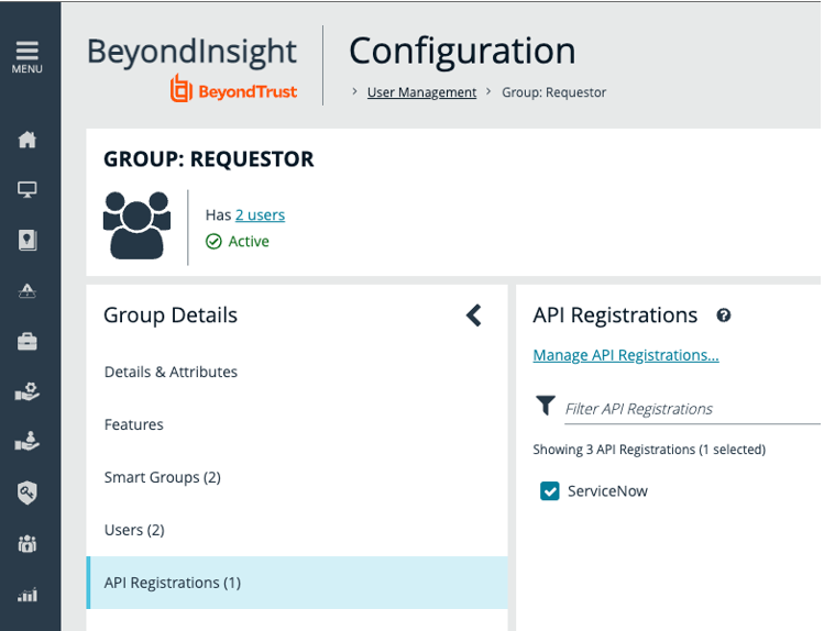 API registration in the BeyondInsight console.