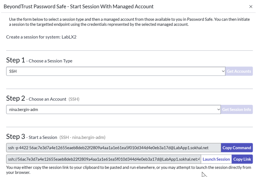 Start session for Password Safe managed account.