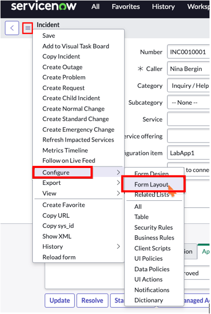 Configure form layout in ServiceNow for Password Safe integration.